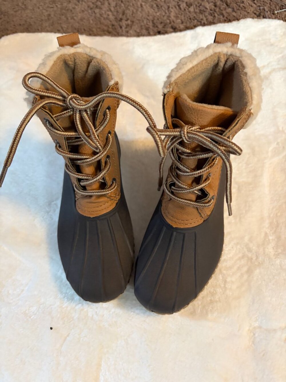 Josmo Kids Size 13 Duck Boots Brown Sherpa Lined Winter Lace Up EUC